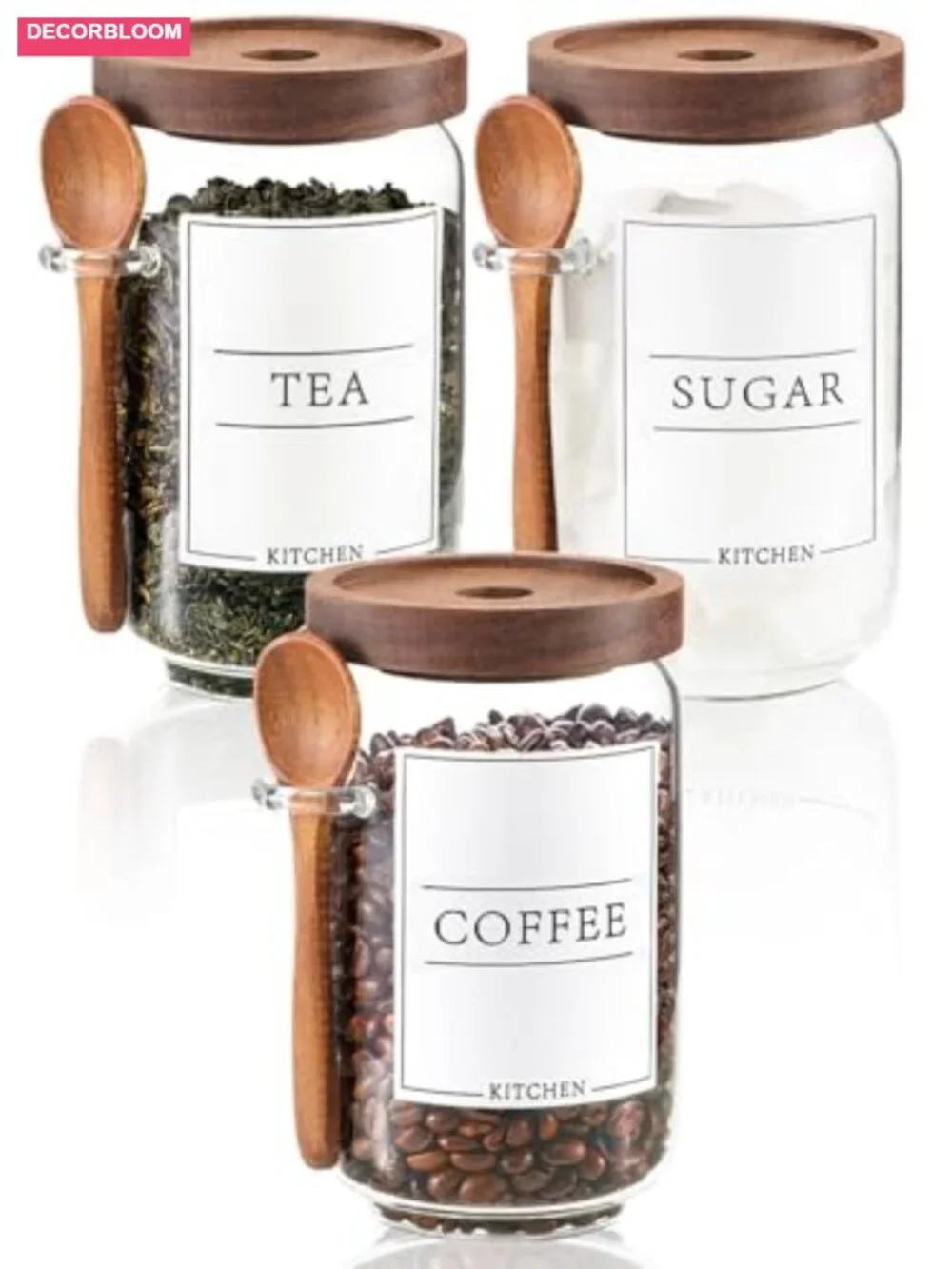 3 Pack Glass Coffee Jars with Wooden Lids and Scoops, Airtight Canisters for